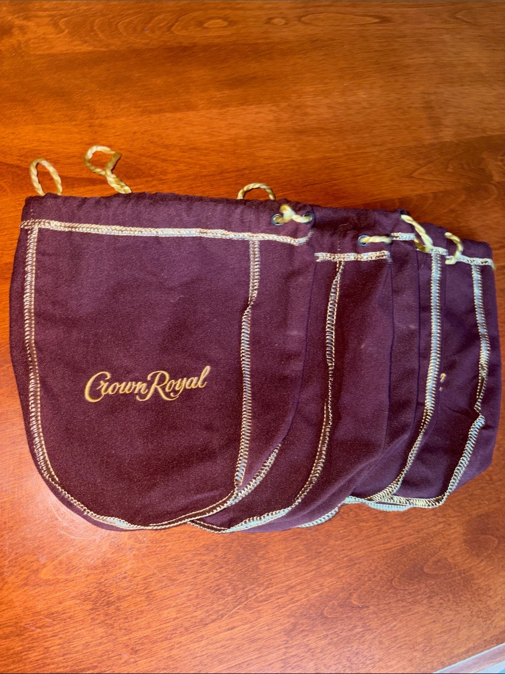 *Lot of 5* Crown Royal Velvet Drawstring Bags - Brown with Gold Trim